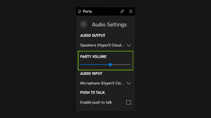 Adjusting Xbox party volume settings