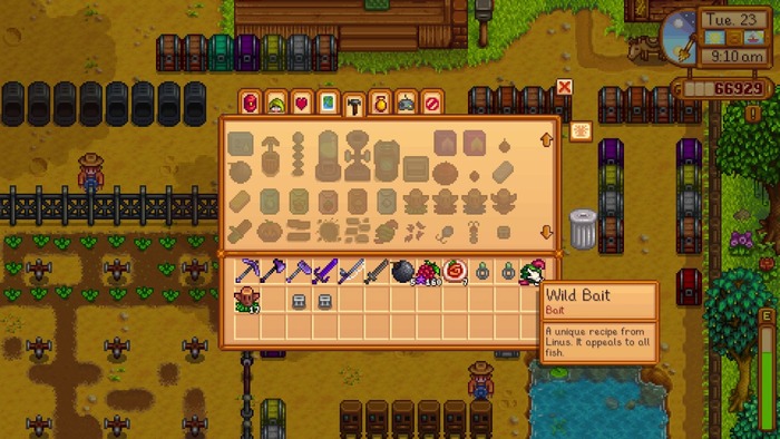 Crafting Wild Bait in Stardew Valley