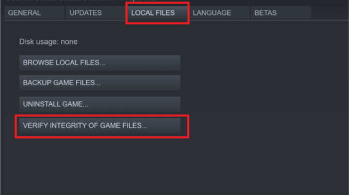 verify the integrity of game files Steam