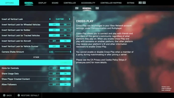 Crossplay Option in Game Settings