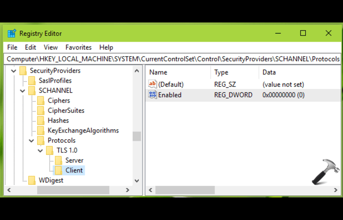 Enable TLS settings Windows