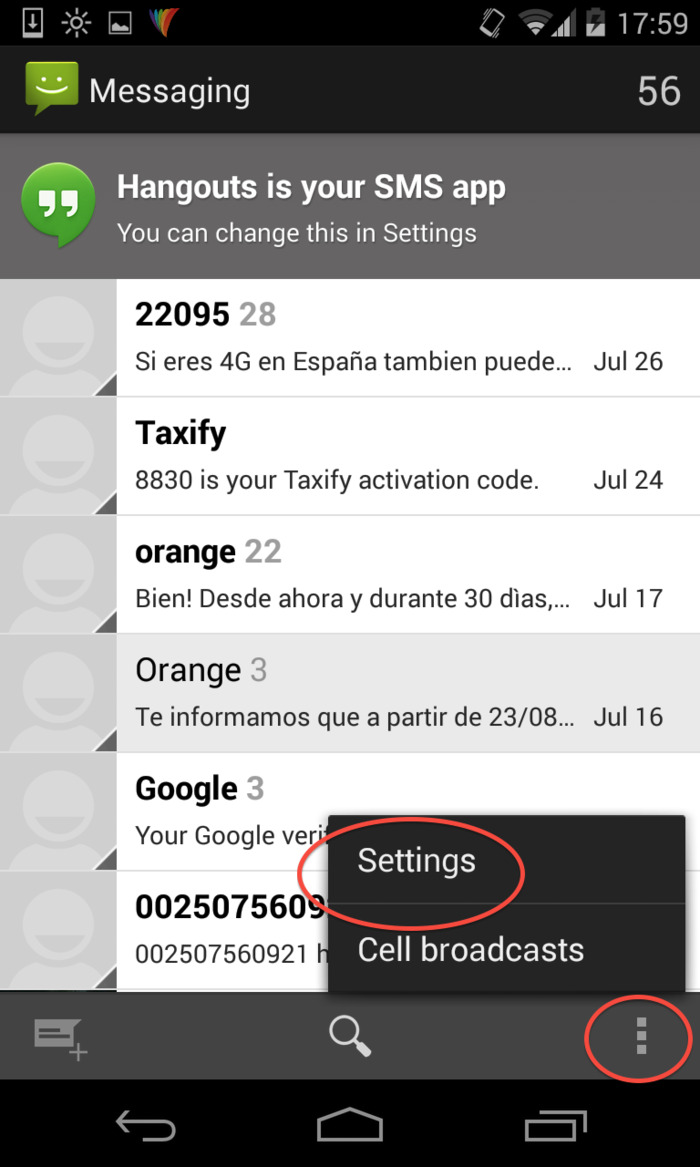 MESSAGE SETTINGS ON ANDROID