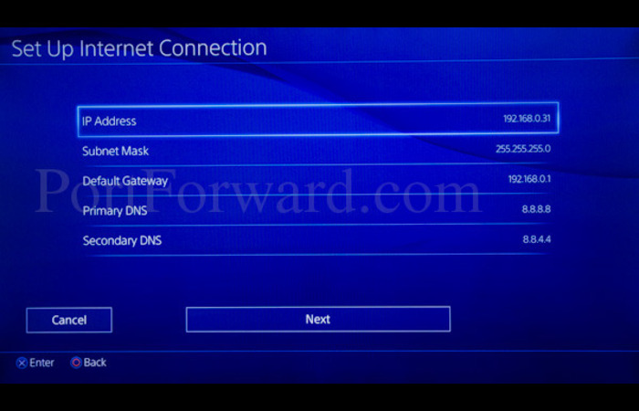 PS4 Manual IP Address Settings