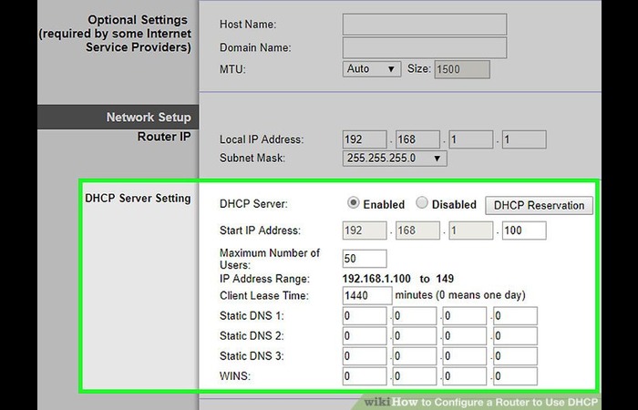 Router DHCP Settings