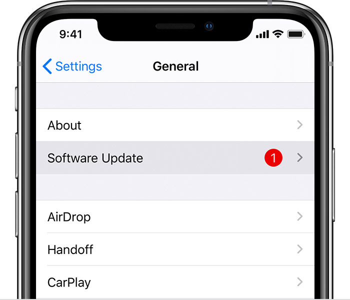 Software Update in iPhone settings
