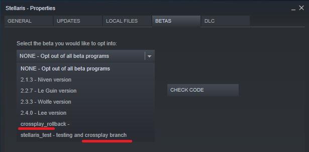 Steam game properties beta tab crossplay branch