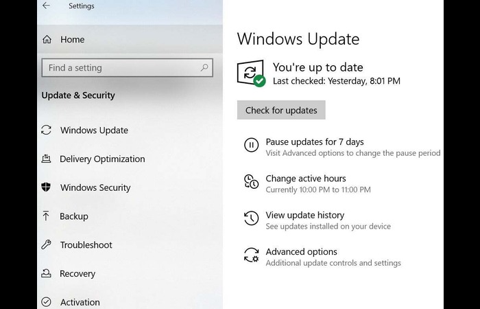 Windows update settings