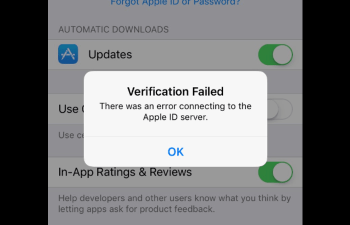 there was an error connecting to the apple id server