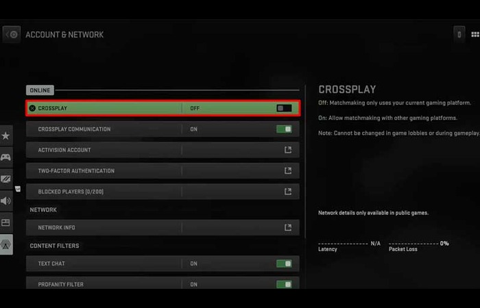 Crossplay settings option
