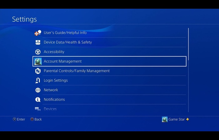 Game settings menu