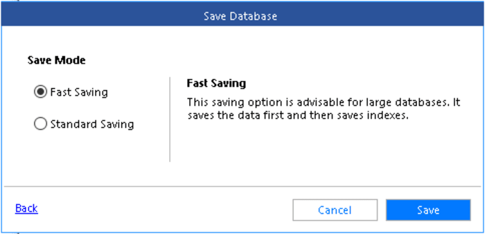 Saving database using Fast Saving