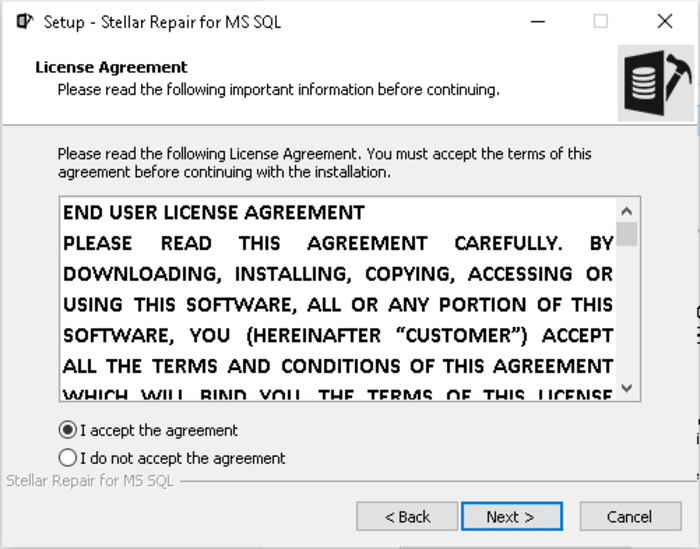 Stellar Repair for MSSQL license agreement