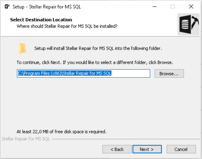 Stellar Repair for MSSQL destination location