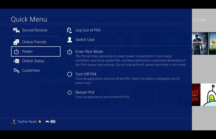 RESTART PS4 MENU