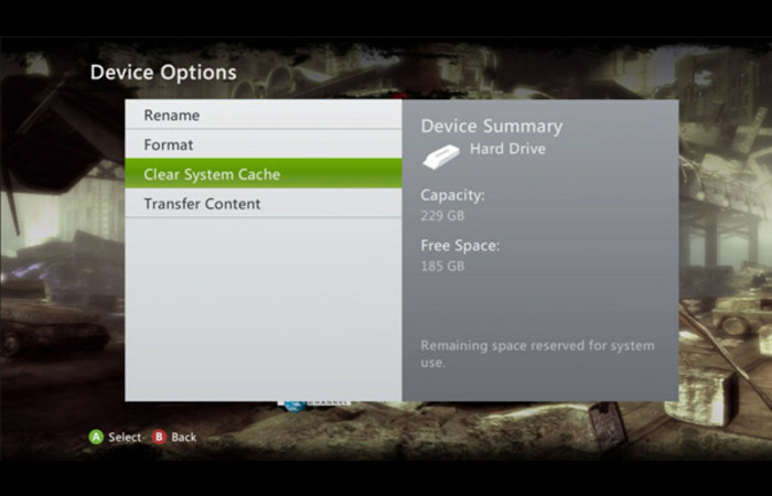 XBOX 360 CLEAR SYSTEM CACHE