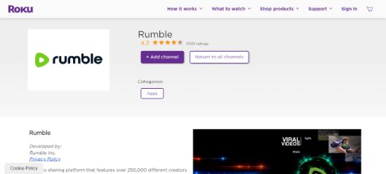 Configuring Roku to Activate Rumble.com/pair