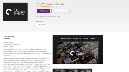Configuring Roku to Activate criterionchannel.com