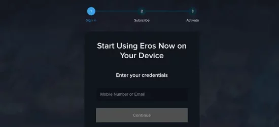 Activating eros.com on Android TV